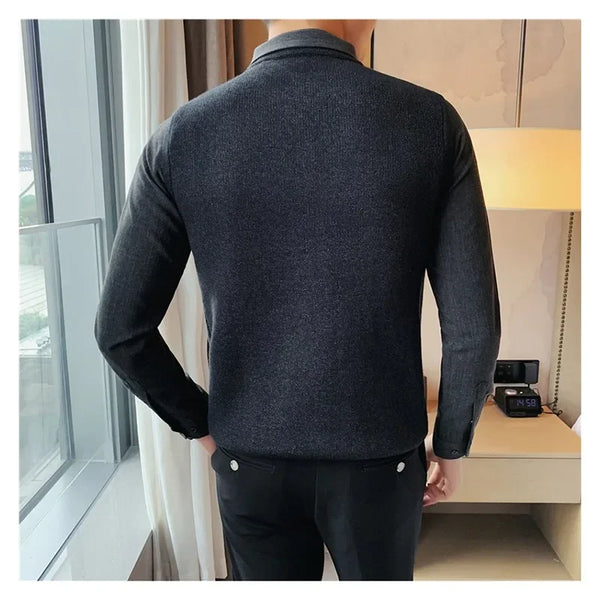 Thickened Winter Thermal Shirt-Sweater Hybrid - Men's Warm Fleece-Lined Base Layer Top for Business Casual & Daily Wear