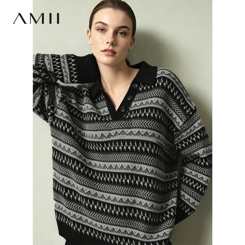 អាវយឺតប៉ូឡូនារី Amii រដូវរងា ស្មាធ្លាក់ ទំហំធំ អាវយឺតដៃវែង ធម្មតា រលុង រដូវស្លឹកឈើជ្រុះ អាវប៉ាក់ 12653023
