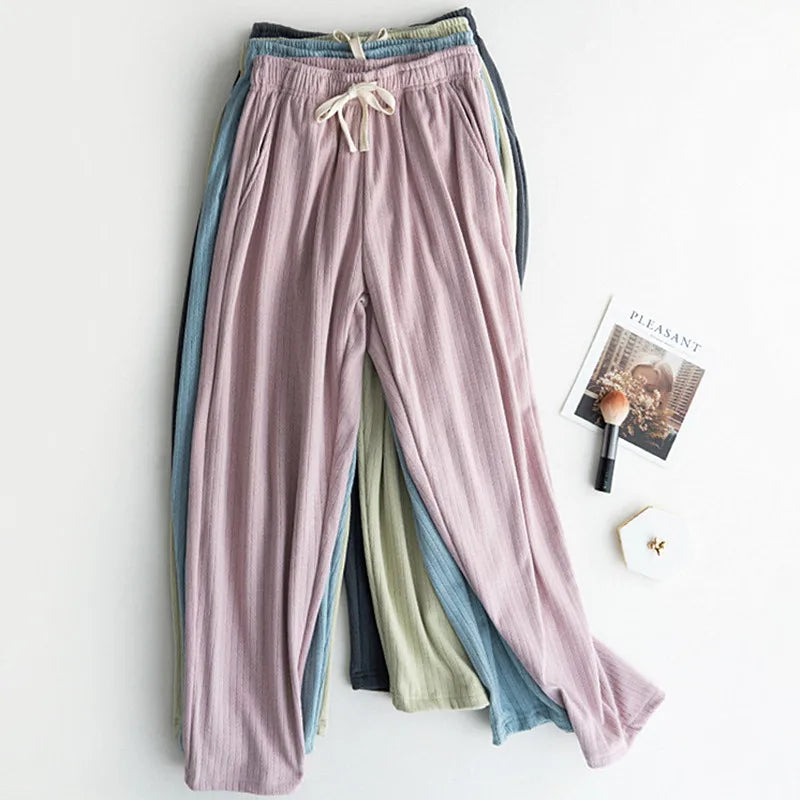 Spring Summer Women's Pants Casual Loose Home Wear Pajama Pant Knitted Comfortale Sleepwear Pyjamas Trousers Straight Pantalon