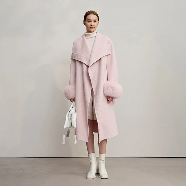 AMII Women's Coat 2026 Winter New Loose Long Versatile Women's Clothing With Belt Long Sleeve Wool Warm Elegant Jacket 12524040