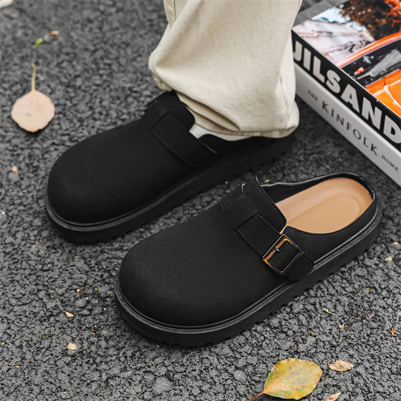 Men's slip on casual slippers summer anti-slip soft-sole breathable lightweight outdoor walking slippers fashion half slippers