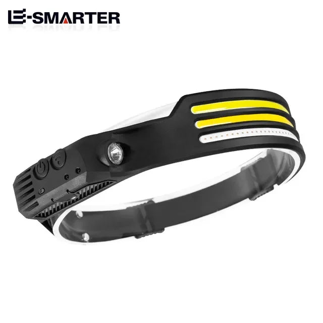 ពិលក្បាលដែលអាចសាកបានដោយ USB ចង្កៀងមុខប្រភេទ Induction COB LED ចង្កៀងក្បាលប្រភេទ Sensor មានថ្មភ្ជាប់មកស្រាប់ ពិលភ្លើង 5 របៀបបំភ្លឺ ចង្កៀងមុខ