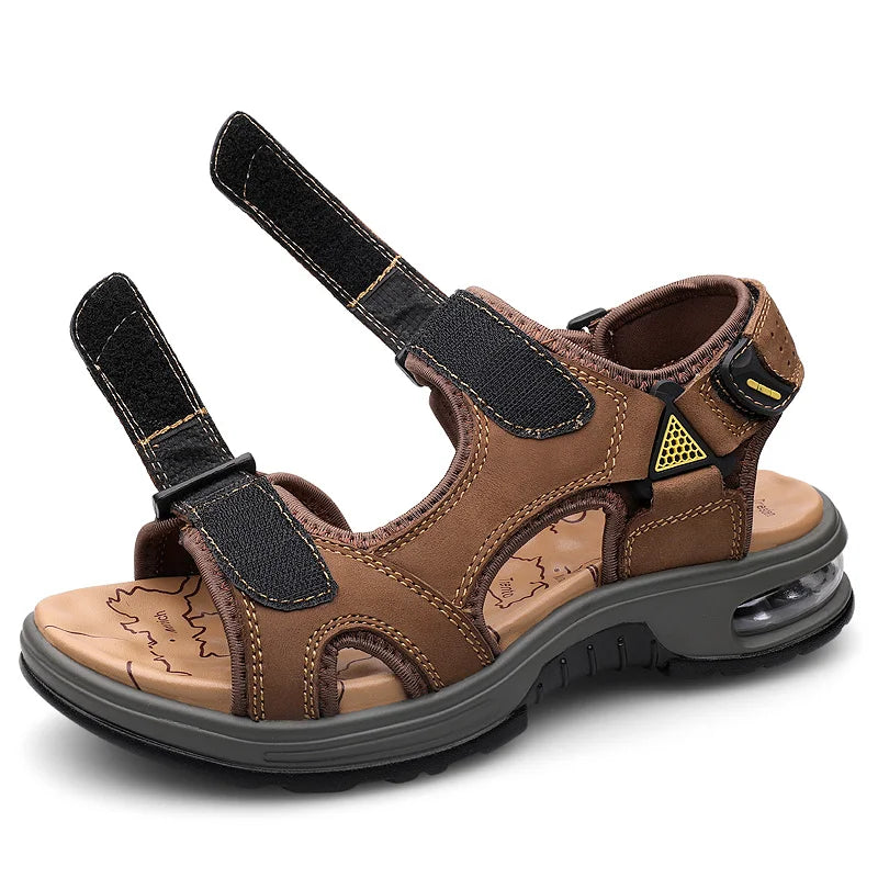 Summer Mens Genuine Leather Men Sandals Adjustable Air Cushion Beach Sandals Black Brown Size 39-46 Dropshipping