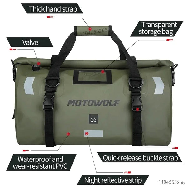 កាបូប Motowolf សម្រាប់ម៉ូតូ កាបូបដាក់ធុងសាំងក្រោយម៉ូតូ ទំហំ 66 លីត្រ កាបូបស្ពាយក្រោយឆ្លុះបញ្ចាំង កាបូបប្រើប្រាស់បានយូរ សម្រាប់ម៉ូតូ
