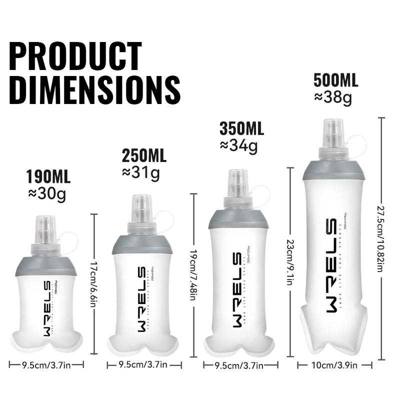 WRELS Soft Flask BPA Free TPU Collapsible Water Bottle Lightweight Foldable Hydration Bottle Wide Mouth Running Squeeze Bottle