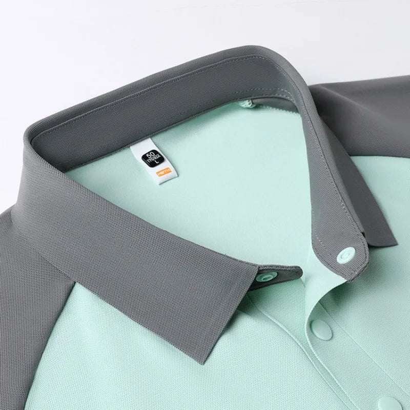 Men's Outdoor Sports Polo Shirt, 175g Quick Dry UV Protection UPF 50+ Anti-bacterial, Color Block Short Sleeve Golf T-shirt