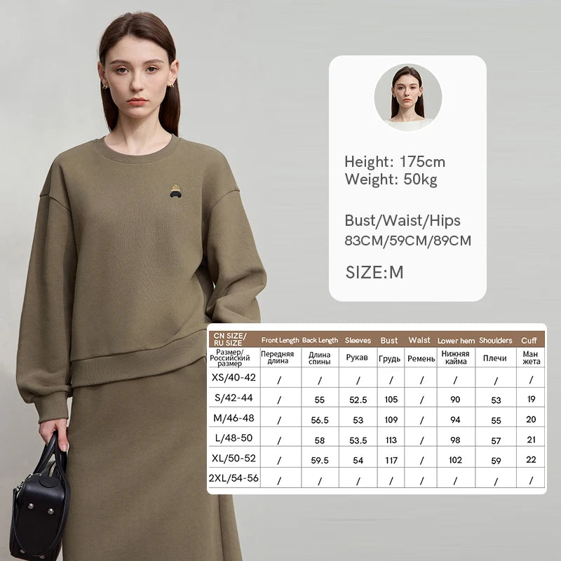 AMII Minimalist Woman Sets Two Pieces 2026 Autumn Little Bear Embroidered Sweatshirt Split Skirts Sports Casual Sets 12523042