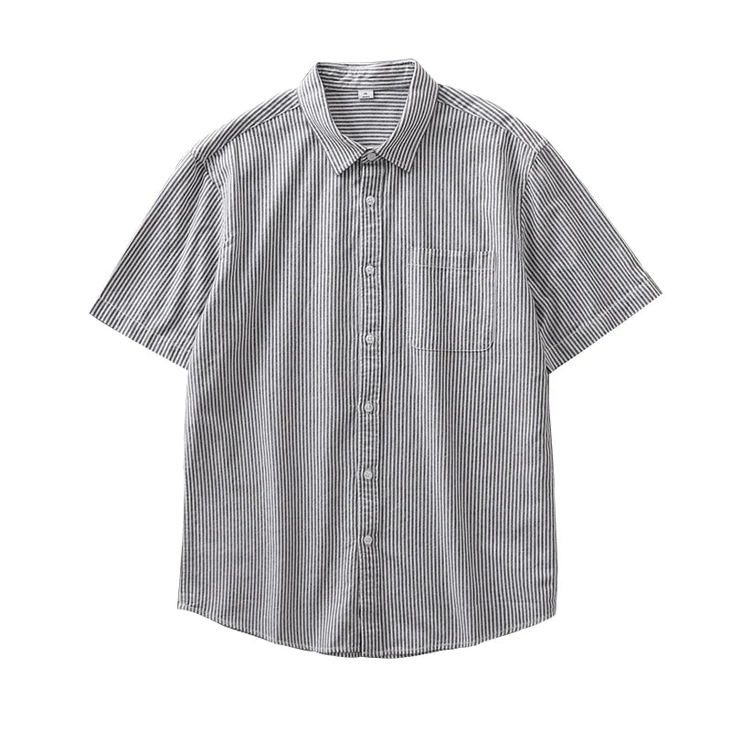 DUKEEN Men's Casual Tops Striped Shirt Loose Tops Cotton Short-Sleeved Spring and Summer T-Shirt Handsome Men's Shirt