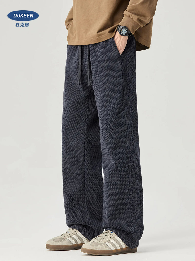 DUKEEN Men's Straight Leg Casual Pants 2025 New Textured Knit Wide Leg  Loose Fit Drawstring Trousers