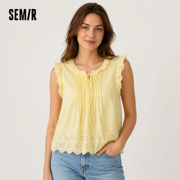 អាវស្ត្រី Semir កប្បាសប៉ាក់បូខ្លី ចរ ផ្អែម ទាន់សម័យ រដូវក្តៅ ឆ្នាំ២០២៦ ម៉ូដធម្មតា អាវដែលអាចប្រើប្រាស់បានច្រើនយ៉ាង