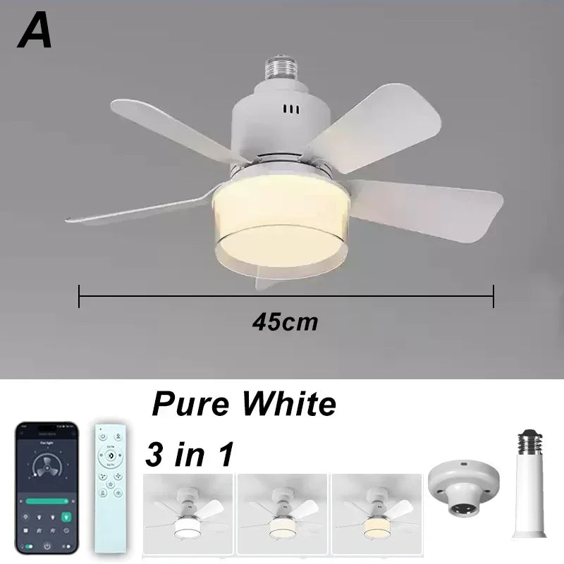 Fan Light with Remote and APP Control RGB Dimmable LED E27 Socket Ceiling Fan Modern Simple for Bedroom Kitchen Room Lighting