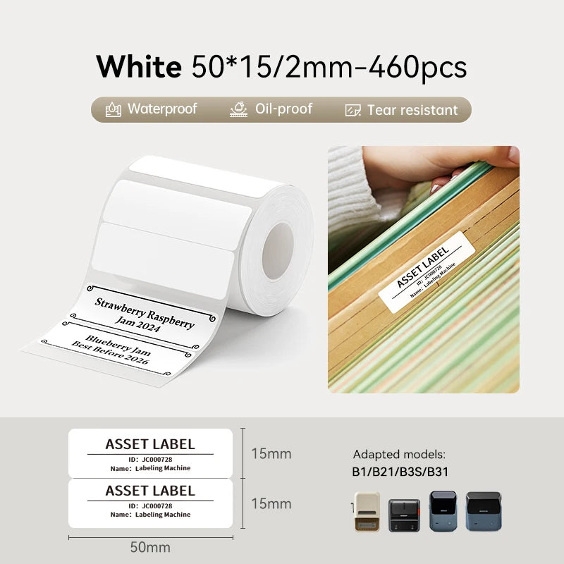 1 Roll NIIMBOT White/Cold Thermal Adhesive Label for B1 B21 B3S B31 B4 Anti-Oil Tear-Resistant Price Tag Home Bussiness Use