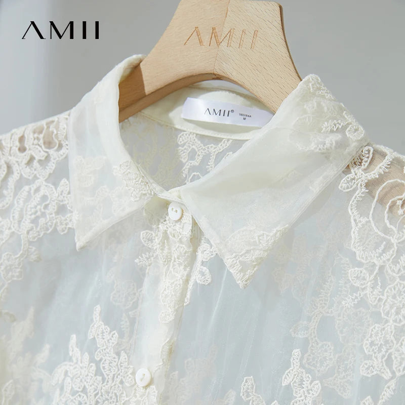 អាវ ការិយាល័យ នារី AMII សាមញ្ញ បំផុត បោះពុម្ព សម្រាប់ នារី រដូវក្តៅ ឆ្នាំ២០២៥ ដៃខ្លី កអាវ បត់ ចុះ ក្រោម អាវ រលុង ម៉ូដ សម្រាប់ នារី 12542155