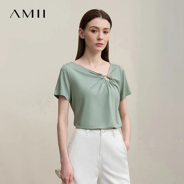 អាវយឺត Amii សម្រាប់នារី រដូវក្តៅ ឆ្នាំ២០២៦ អាវយឺតកមិនស្មើគ្នា ដៃខ្លី ធ្វើពីដែក ប្រឆាំងបាក់តេរី 12622155
