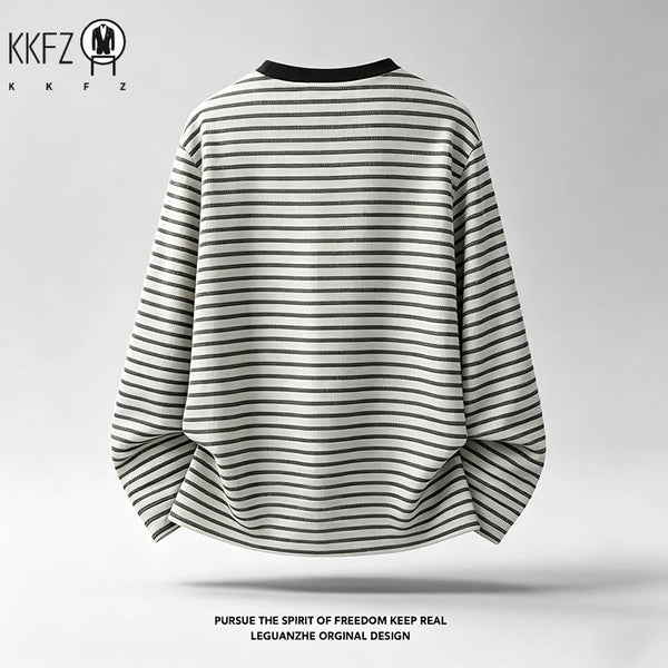 Mens Everyday Crew Neck Top Long Sleeve Horizontal Striped Waffle Texture Soft Comfortable Casual Daily Apparel
