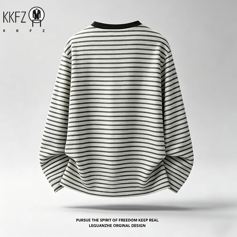 Mens Everyday Crew Neck Top Long Sleeve Horizontal Striped Waffle Texture Soft Comfortable Casual Daily Apparel
