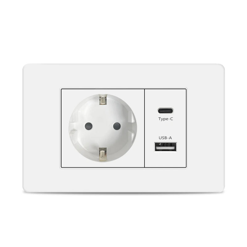 EU Korea Power Plug with 16A Usb Wall Socket,Electric 2Way Light Switch Panel,Universal USB Type-C 20W Fast Charging Outlet 220V