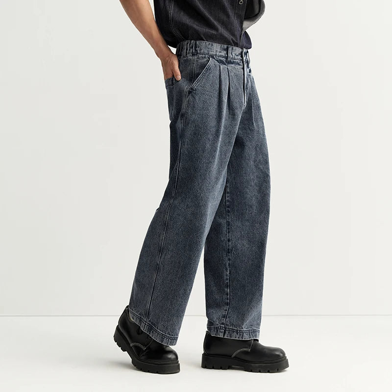 Semir Men Jeans Retro Pleated Loose Wide Leg Cotton Straight Denim Casual Autumn Pants Essential Daily Wear 2026