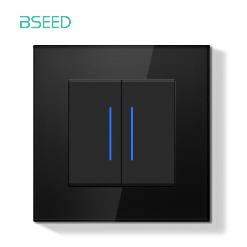 BSEED E Series 1/2Gang Button Light Switch Knob Dimmer Switch Wall EU Power Socket ST TV Socket Glass Panel Switch Socket Series