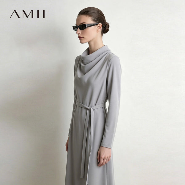 រ៉ូប Amii រាងអក្សរ A ឆើតឆាយសម្រាប់នារី ដៃវែង រលុង ខ្សែក្រវ៉ាត់អាចដោះចេញបាន សម្រាប់អាជីវកម្ម សម្លៀកបំពាក់ធម្មតាសម្រាប់រដូវស្លឹកឈើជ្រុះ ឆ្នាំ២០២៦ សម្លៀកបំពាក់នារី 12643102