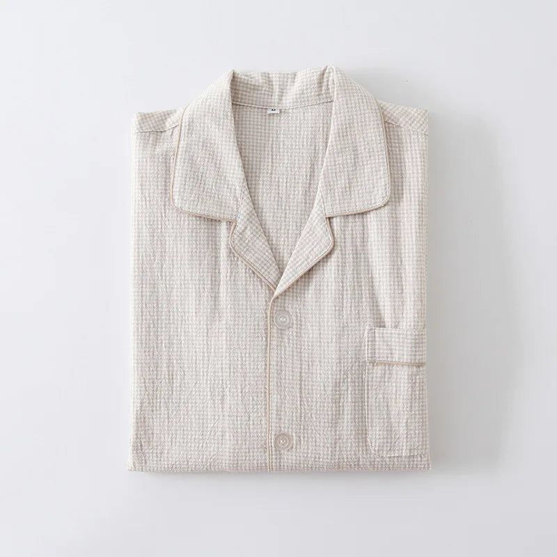 Pocket Comfortable Pajamas Sets 100% Cotton Casual Plaid Autumn Winter Sleepwear Women Pijama Lapel Long Sleeve Top Pant Suit
