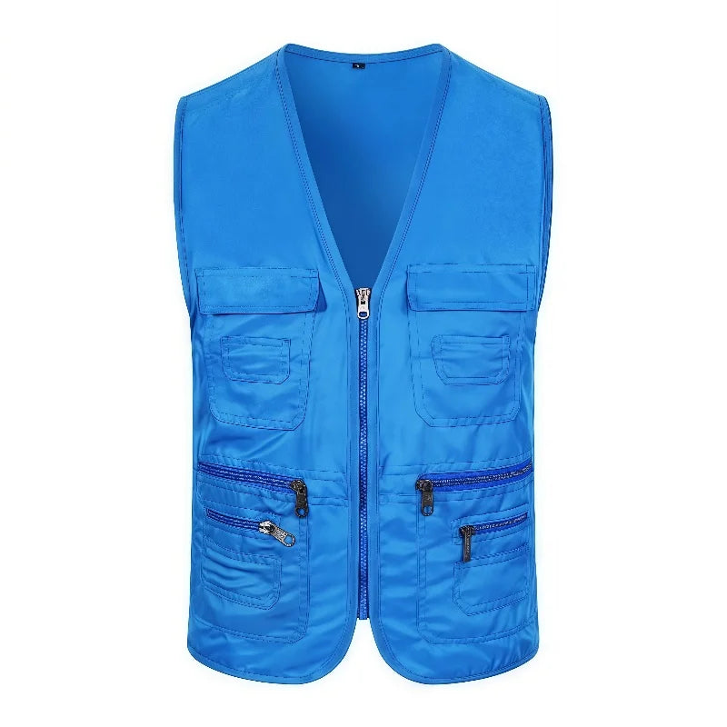 Male Outerwear Vest Thickened Zipper Work Vest Custom Printing Logo Multi-Pocket Activity Vest Team Workwear 9 Colors