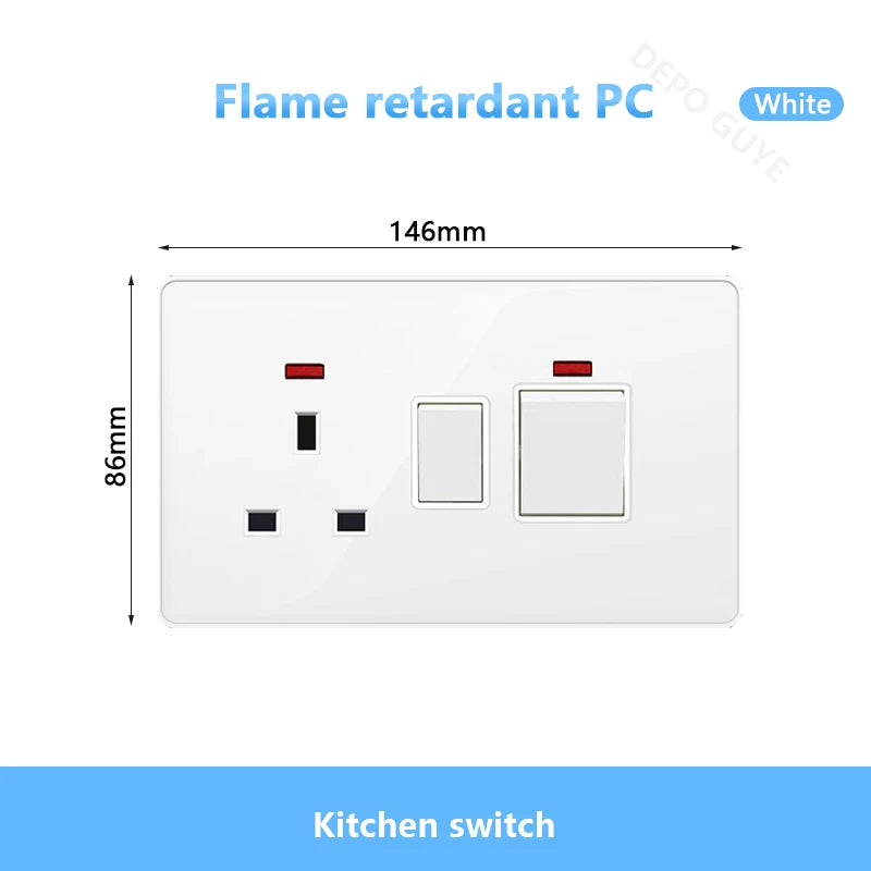 White UK Standard 13A USB Wall Socket Panel,Universal 18W Type-c Quick Charge Socket Plug,Wall Light Switch Electrical outlet