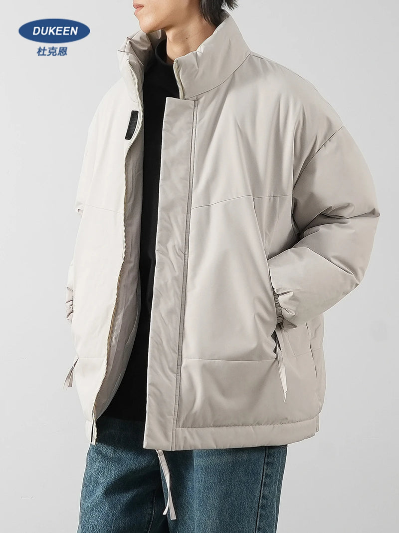 Dukeen Fashion Stand-Neck Men's Winter Coat Ticken Warm Zipper Cotton-Padded Clothes Windproof Waterproof Trend Couple's Jacket