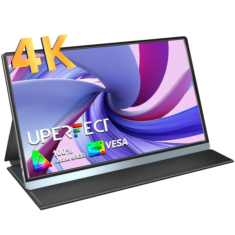 ម៉ូនីទ័រចល័ត PERFECT QLED 4K ទំហំ 15.6 អ៊ីញ 131% sRGB HDR IPS UHD USB-C កុំព្យូទ័រយួរដៃ កុំព្យូទ័រ អេក្រង់ HDMI ជាមួយ Smart Cover និងឧបករណ៍បំពងសម្លេងពីរ