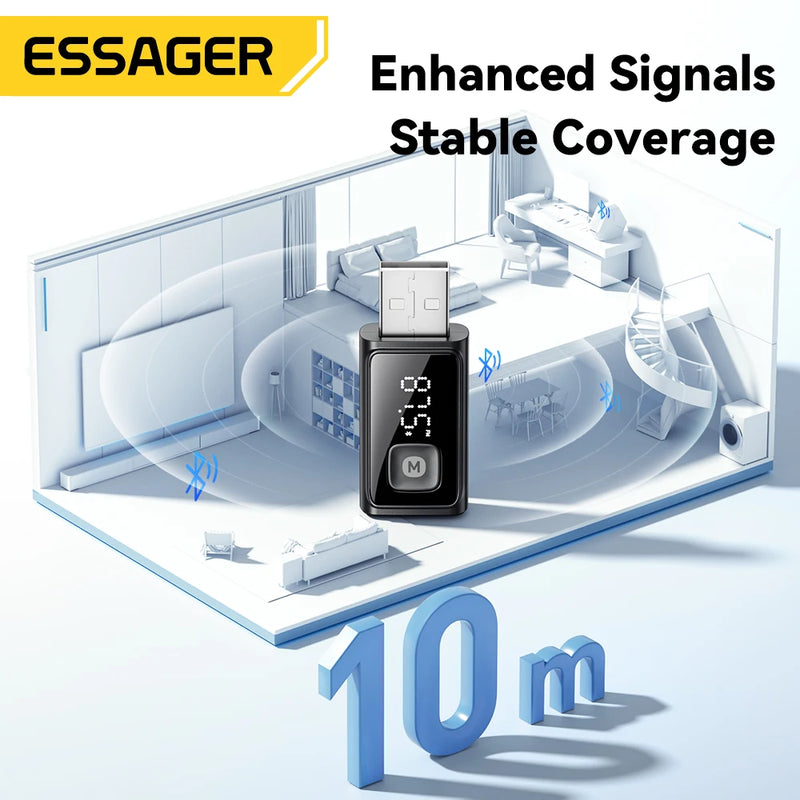 ESSAGER ឧបករណ៍ភ្ជាប់ Bluetooth 5.4 សម្រាប់រថយន្ត ឧបករណ៍បញ្ជូន FM ឥតខ្សែ ឧបករណ៍ទទួលសំឡេង និងការហៅទូរសព្ទដោយមិនប្រើដៃ មីក្រូហ្វូនស្តេរ៉េអូស្វ័យប្រវត្តិ គ្រឿងបន្ថែមសម្រាប់រថយន្ត