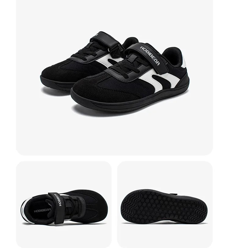 HOBIBEAR Boys Girls Barefoot Shoes Wide Toe Zero Drop Sneakers Retro Lightweight Hook Loop Minimalist Shoes for Big Kids