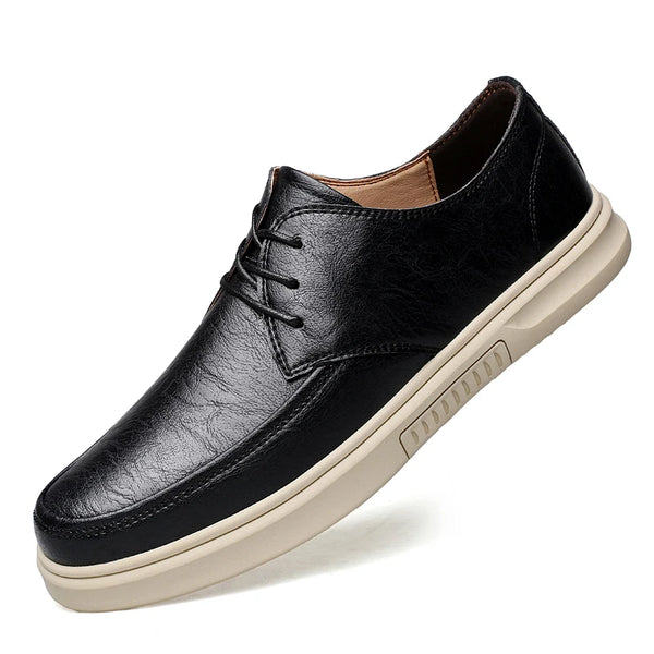 Spring Autumn Mens Korean Style Leather Casual Shoes Men Lace Up Flat Shoes Comfortable