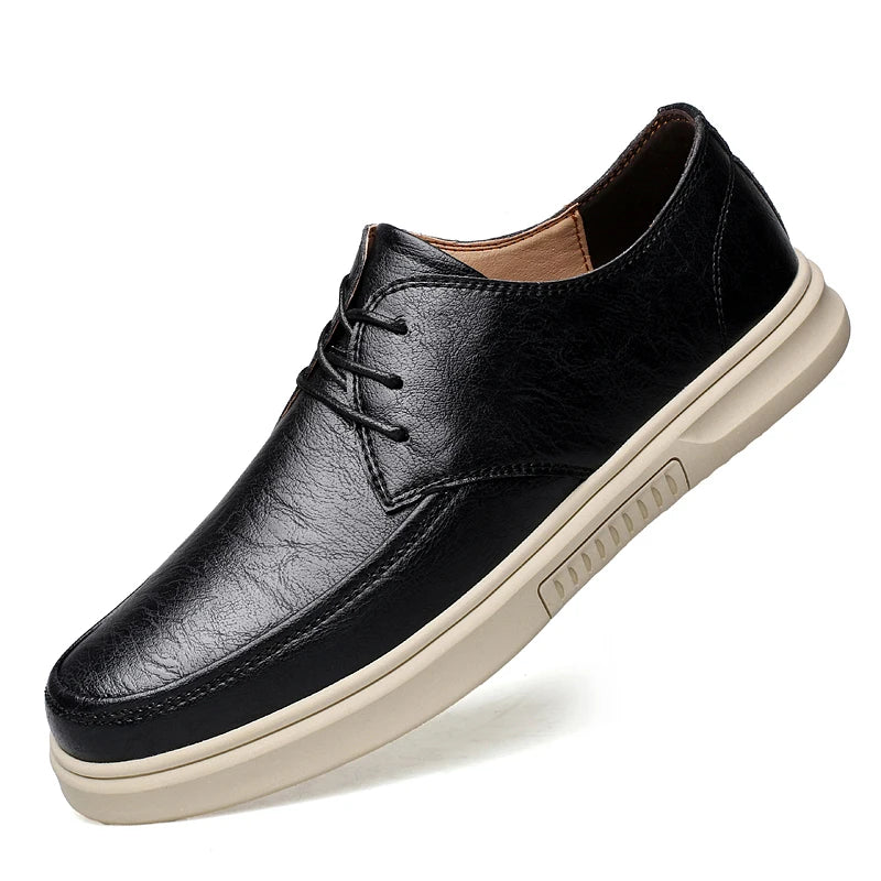 Spring Autumn Mens Korean Style Leather Casual Shoes Men Lace Up Flat Shoes Comfortable
