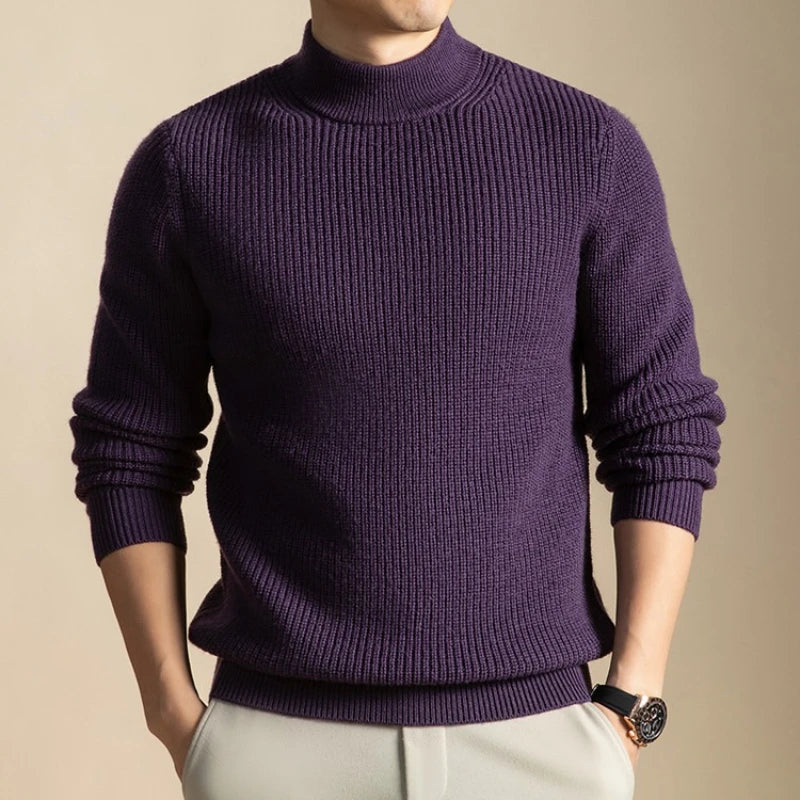Men's 100% Merino Wool Crew-Neck Sweater -  Soft Textured Knit Business Casual Pullover Sweatshirt