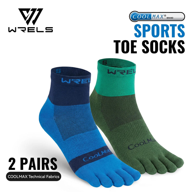 WRELS Coolmax Running Socks Toe Socks Breathable Five Finger Socks Anti Blister Quick Dry Cushioned Men Women Athletic Socks