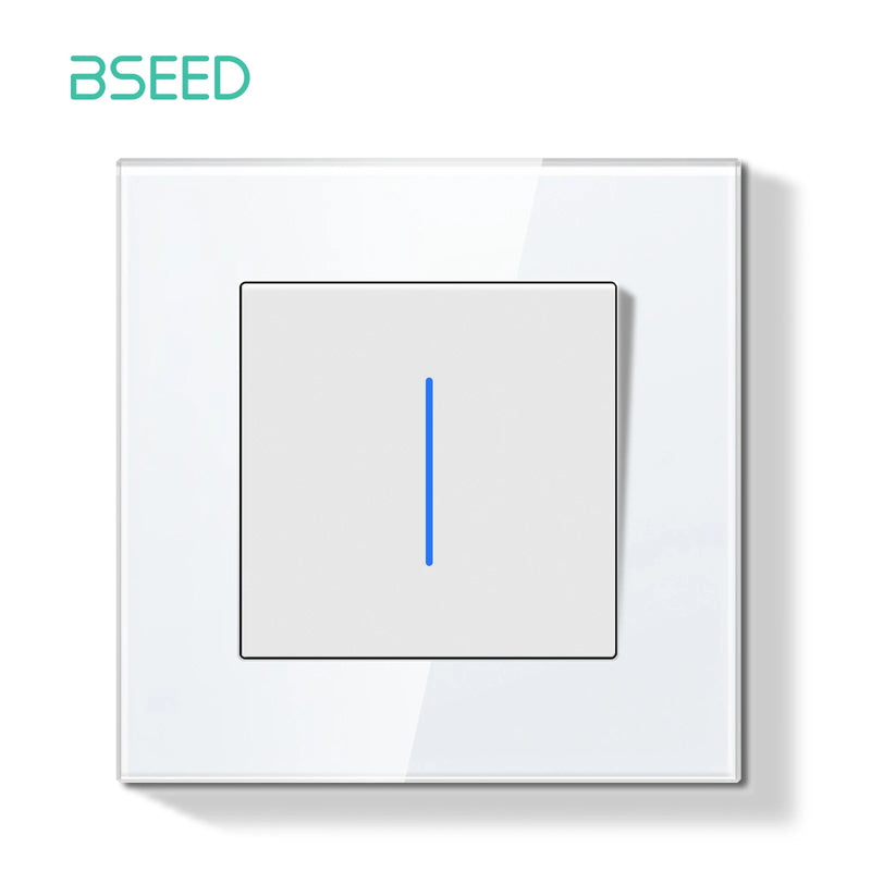 BSEED E Series Mechanical Button Switch 1/2Gang Light Switch Wall EU Socket ST TV Socket Glass Panel Switch With LED Indicator