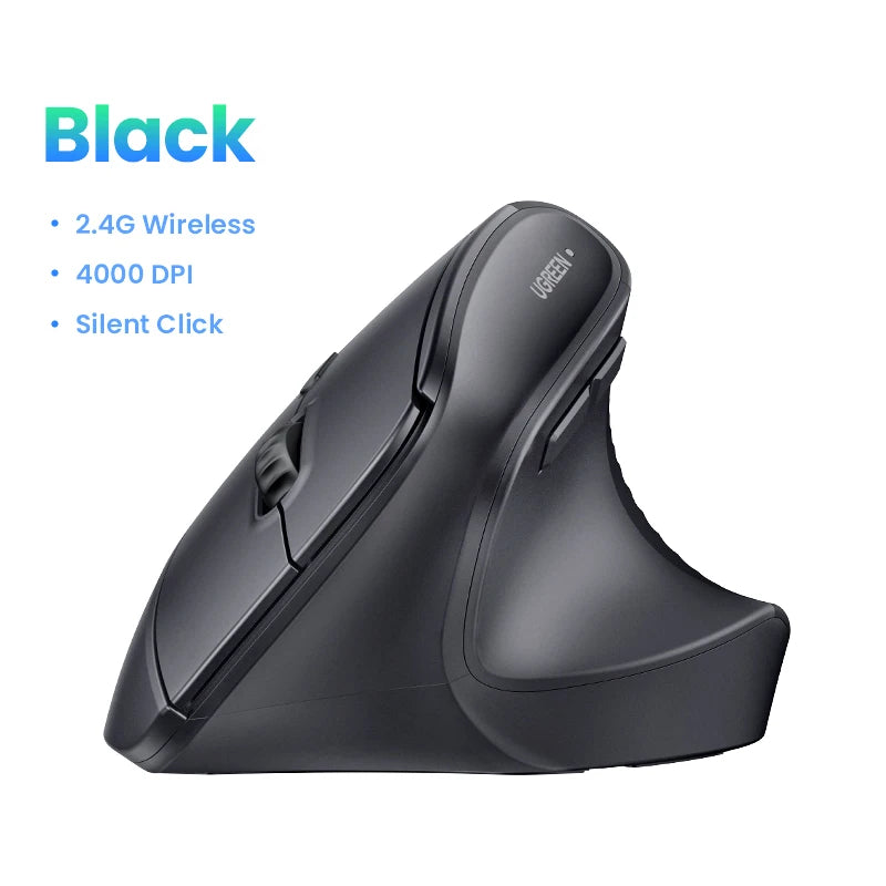 UGREEN Bluetooth 2.4G Vertical Wireless Mouse  Ergonomic 4000DPI 6 Mute Buttons for MacBook Tablet Laptops