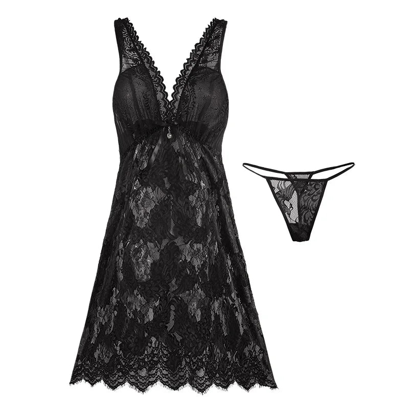 M-3XL Sexy Nightdress For Women Lace Nightwear Thin Summer Sling Dress Plus Size Ladies Nightgowns Casual Sleepwear Nightshirt