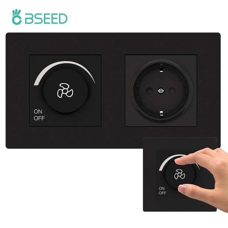 BSEED Fan Switch Knob Button Switch Adjust Speed With Wall Power Socket Switch ON OFF Plastci Frame Black 220V