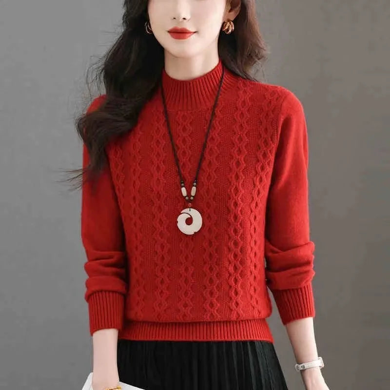 Sweater Woman Clothing Korean Fashion Half High Neck Pullover Pulls Femmes 2026 Autumn Solid Color Women's Long Sleeve Top