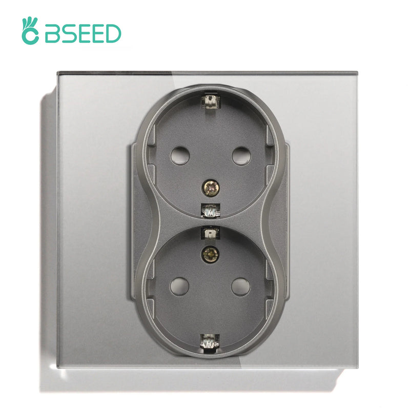 BSEED EU Standard Double Wall Power Outlets Double Electric Sockets Dual Plugs Glass Panel 16A 110-250V Home Improvement