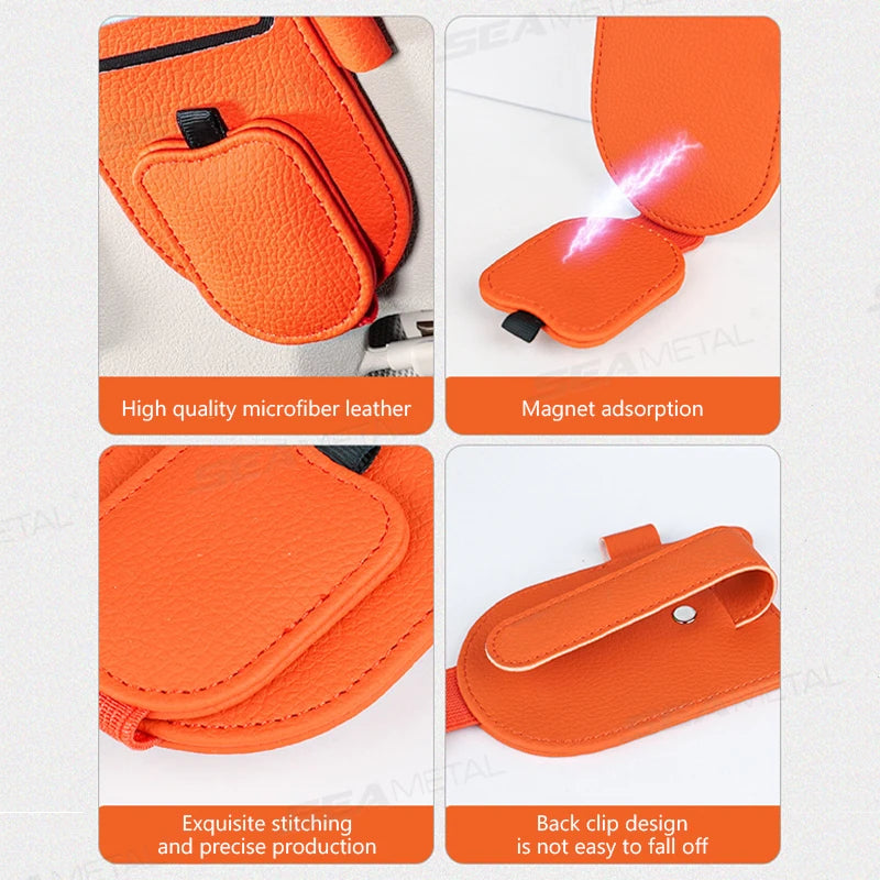 SEAMETAL PU Car Sunglasses Holder Multifunction Magnetic Auto Sun Visor Glasses Clip Ticket Card Organizer for Car Accessories