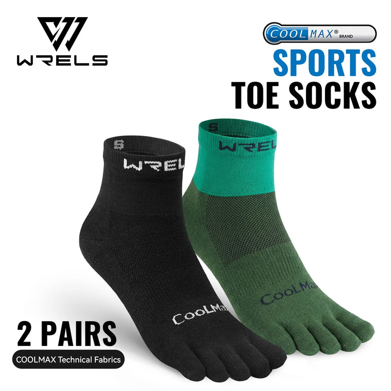 WRELS Coolmax Running Socks Toe Socks Breathable Five Finger Socks Anti Blister Quick Dry Cushioned Men Women Athletic Socks