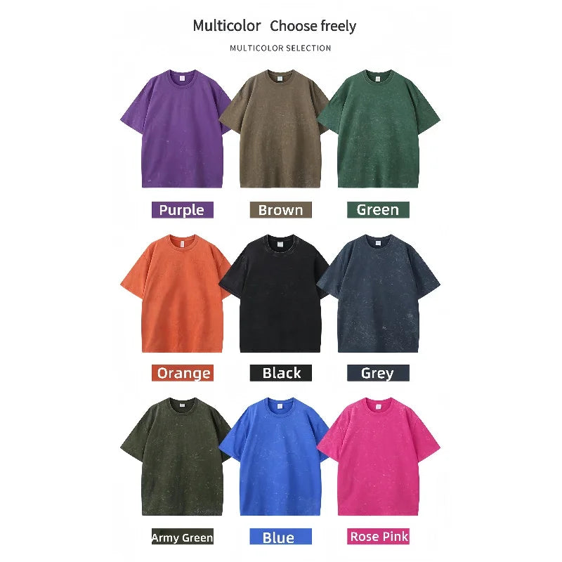Loose Bleach Stain  Heavyweight Summer Top American Style Retro Washed Snowflake Short Sleeve Round Neck T-Shirt