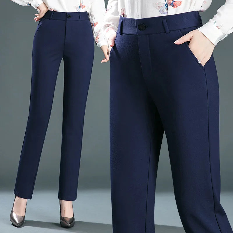 Women's Black Elastic Waist Pants, Fashion Slim Flare Pant, Khaki Camel Trousers, Navy Blue Pantalones Female, Asian Size S-10XL