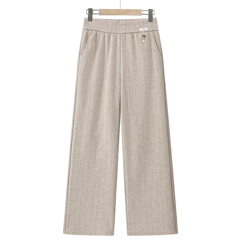ខោហារ៉េមរោមចៀម Herringbone ខ្មៅដៃចង្កេះខ្ពស់ ម៉ូដកូរ៉េសម្រាប់នារីការិយាល័យ ខោរដូវស្លឹកឈើជ្រុះសម្រាប់ស្ត្រី