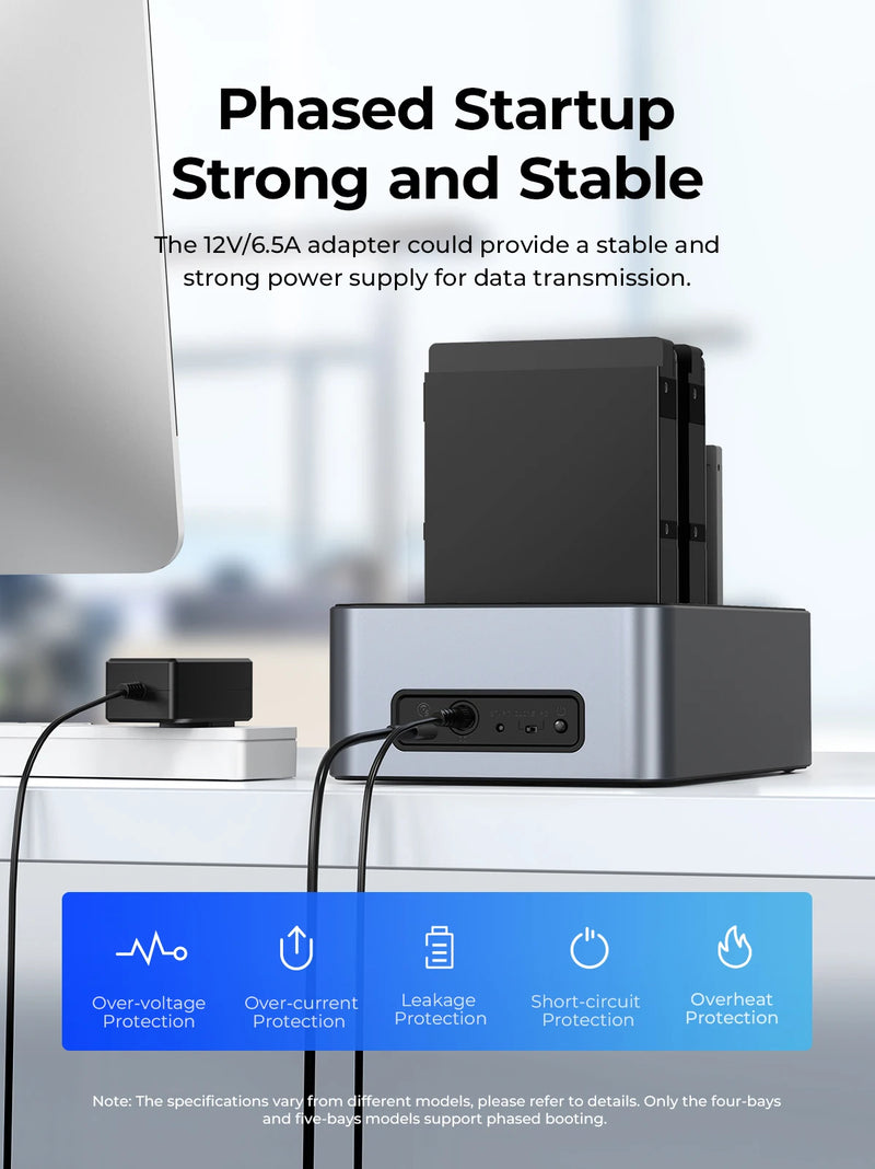 ORICO Type-C 5Gbps 4/5 Bay HDD Case Hard Drive Station Aluminum with Offline Clone 2.5/3.5" HDD Case Heat Dissipation Stronger