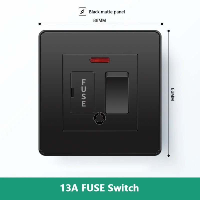 Universal 18W Fast Type C Wall 220V Power Outlet Plug, UK Black 13A Socket Switch, Electrical Wall Socket Panel with USB Charger