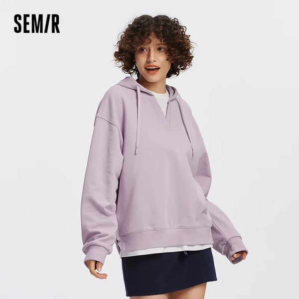 អាវយឺត Semir សម្រាប់នារី មានមួក ប៉ាក់លំនាំប៉ាក់ ទំហំធំ ធ្វើពីក្រណាត់សិប្បនិម្មិត ពីរដុំ រចនាបថសាលា រដូវស្លឹកឈើជ្រុះ ស្លៀកប្រចាំថ្ងៃ ឆ្នាំ២០២៦