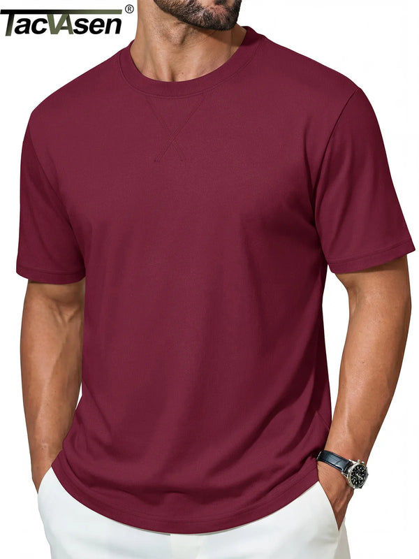 TACVASEN Cotton Tee Shirts Men Plain Drop Shoulder Crew Neck Summer Loose Fit Soft Breathable Casual Work Daily Fashion Top
